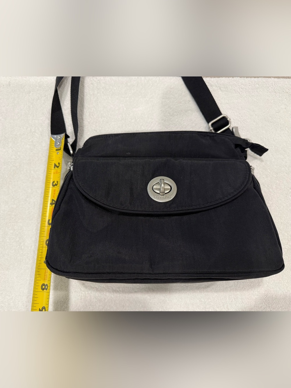 Baggallini Black Crossbody Bag with Silver Turnlock Accent - Picture 10 of 11
